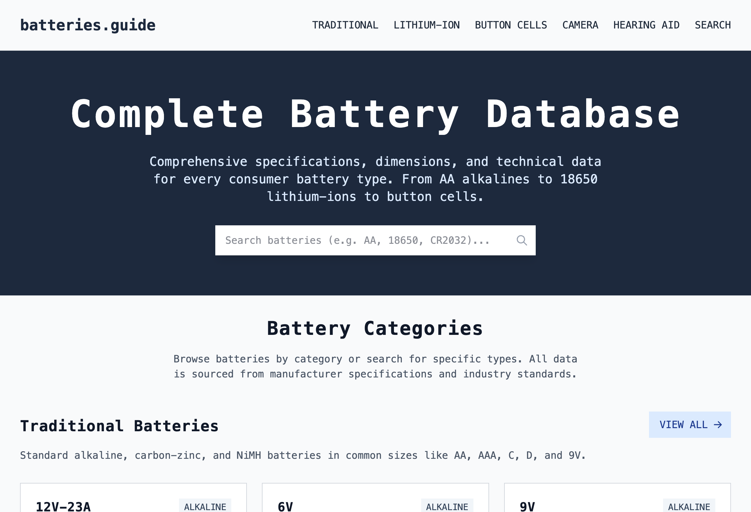 Batteries.fyi database interface