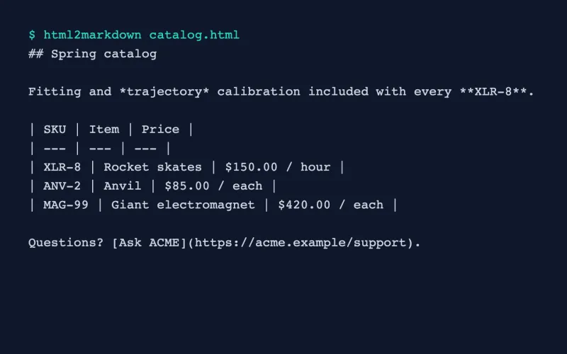 html2markdown in use
