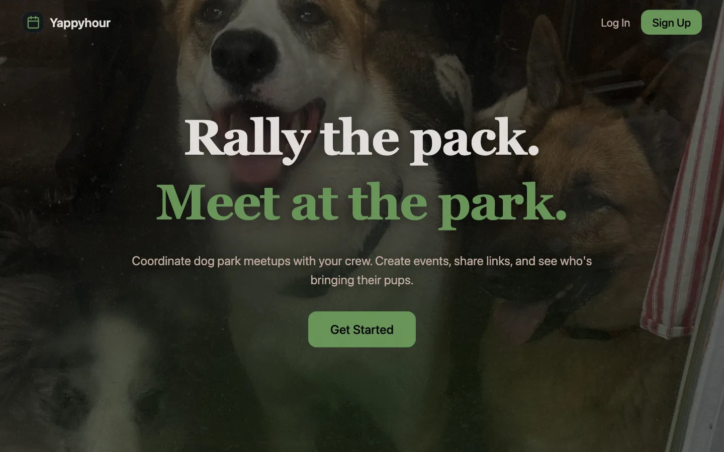 Yappyhour dog park meetup interface